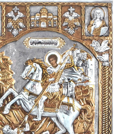 Heiliger Demetrios Silberne Ikone 25x20cm mit Goldauflage