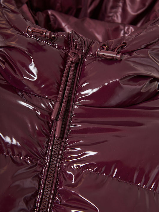 Women's Puffer Jacket for Winter with Hood Burgundy