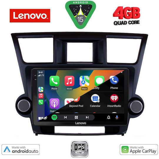 Lenovo Car Audio System for Toyota Highlander 2008-2015 (Bluetooth/USB/AUX/WiFi/GPS/Apple-Carplay/Android-Auto) with Touch Screen 9"