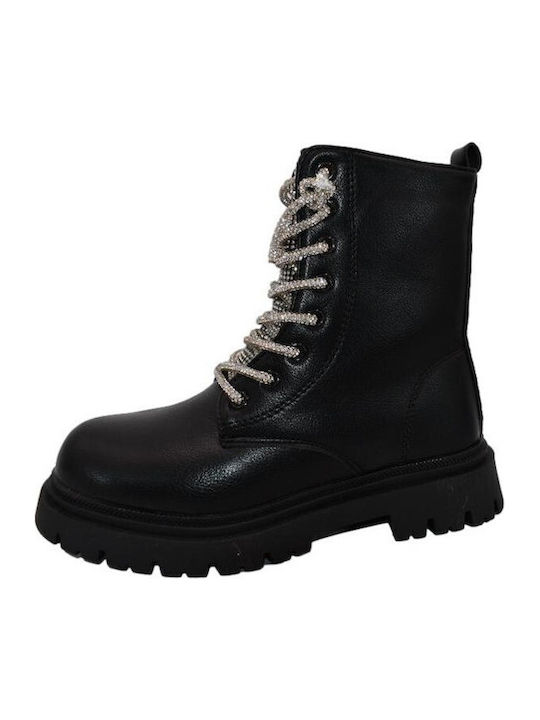 Kinderstiefel aus Lackleder mit Schnürsenkeln Schwarz