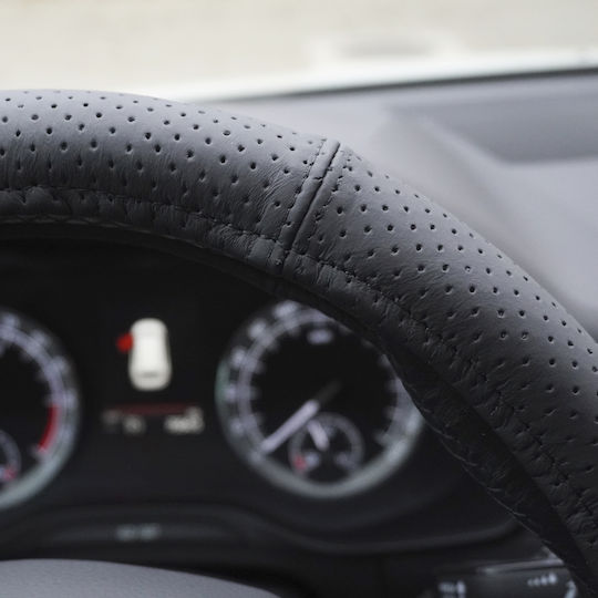 Umbrella Auto-Lenkradabdeckung Leder Schwarz mit Schwarzer Naht
