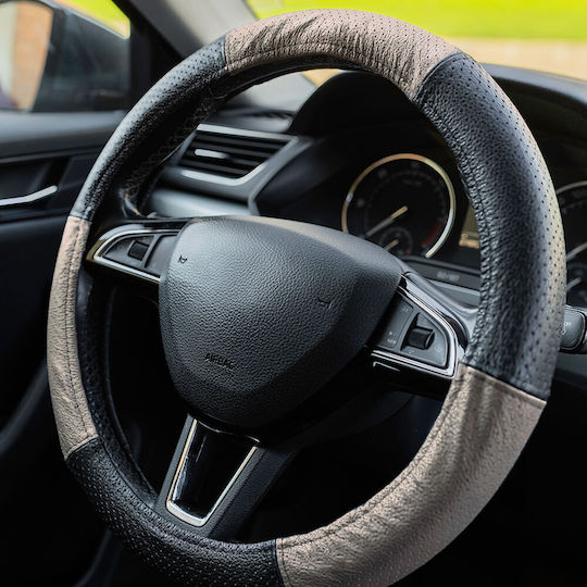 Beige Perforated Natural Leather Steering Wheel Cover 37-39 Cm Mega Drive