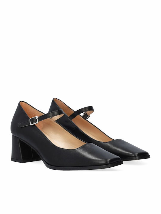 Leather Pointed Toe Black Medium Heels