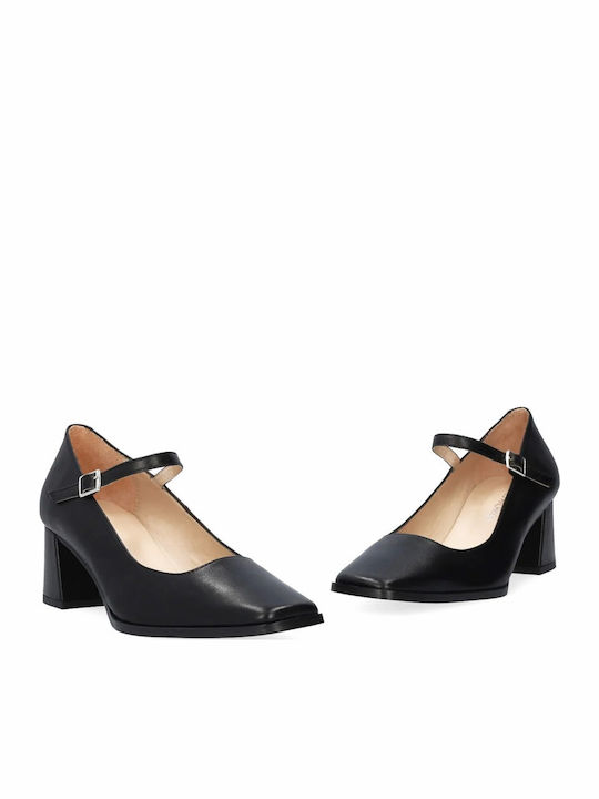 Leather Pointed Toe Black Medium Heels