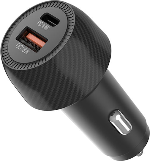 Techsuit C7 Автомобилен Зарядно Устройство 48W Бързо Зареждане с Портове 1xUSB-A 1xType-C с Type-C Кабел Черен Цвят
