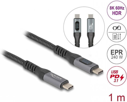 DeLock USB 2.0 Cable USB-C male - USB-C 240W PD Μαύρο 1m 86067