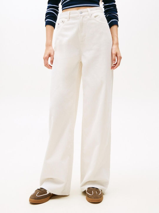 Dama Talie înaltă Tesatura Pantaloni cu Croială Largă Ancient White (cream)