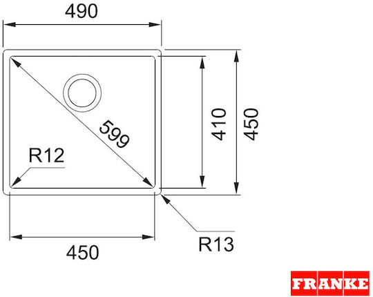 Franke Box Bxx 210-45/110 1270477236 Sub masă Chiuvetă Inox L49xW45cm Argintiu