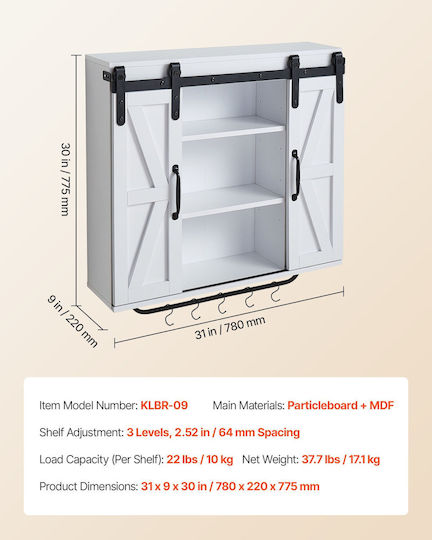 Vevor Wall Mounted Bathroom Shelf Wooden White