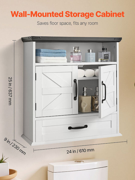 Vevor Wall Mounted Bathroom Shelf Wooden 61x23x63.7cm White