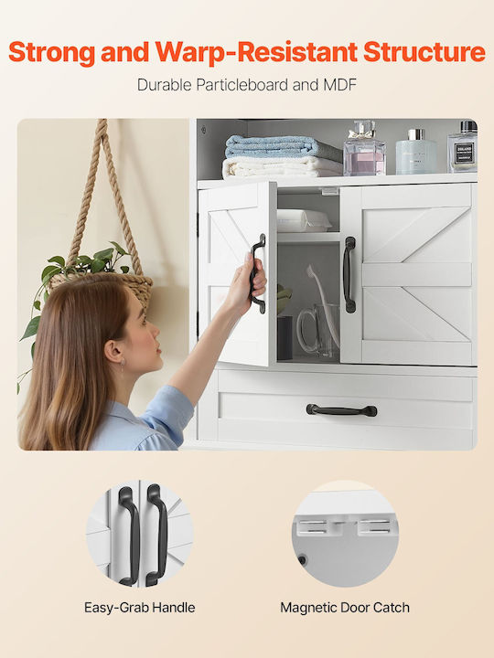 Vevor Wall Mounted Bathroom Shelf Wooden 61x23x63.7cm White