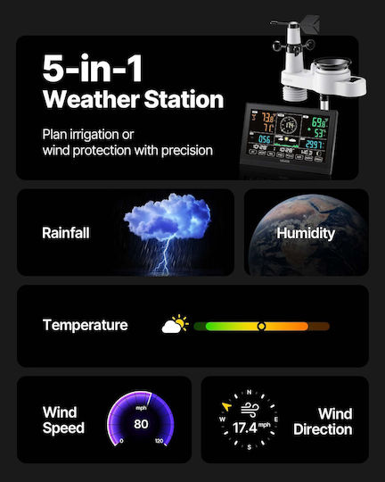 Vevor TYNQXZWIFI75D9JM2001V2 Wireless Digital Weather Station Tabletop