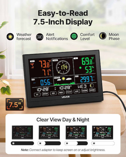 Vevor TYNQXZWIFI75D9JM2001V2 Wireless Digital Weather Station Tabletop