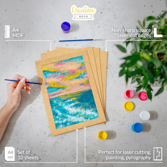 Creative Deco 10 X Foi De Lemn A4 Placă Mdf 300 X 210 X 2 Mm Foi Mdf Hârtie De Artizanat Decorativă Ideală Pentru Diy Pirografie Tăiere Laser Modelare Frezare Cnc Plotter Puzzle Electric