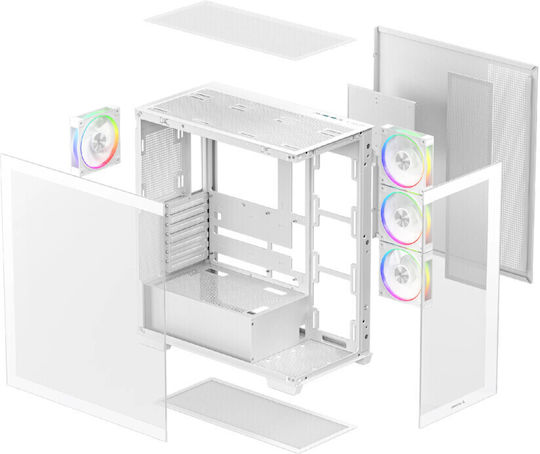 Deepcool CG580 4F V2 Gaming Midi Tower Κουτί Υπολογιστή με Πλαϊνό Παράθυρο και ARGB Φωτισμό Λευκό