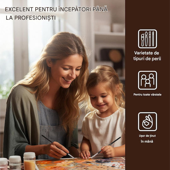 Set 12 Pensule De Pictură Profesionale Mâini Pictură Perii Din Păr Sintetic Acuarelă Acrilic Ulei Negru