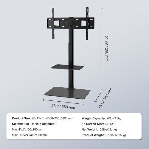 Vevor LDDSZJGDZXG65LL11V0 Βάση Τηλεόρασης Δαπέδου έως 65" και 25kg