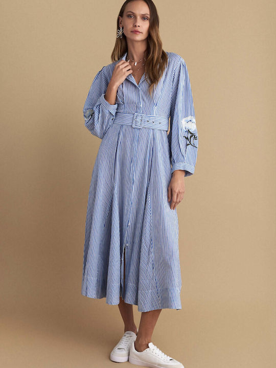 Sommer Midi Hemdkleid Blau