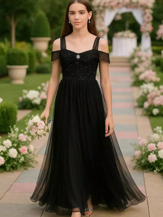 Kinderkleid Ärmellos Tüll Schwarz