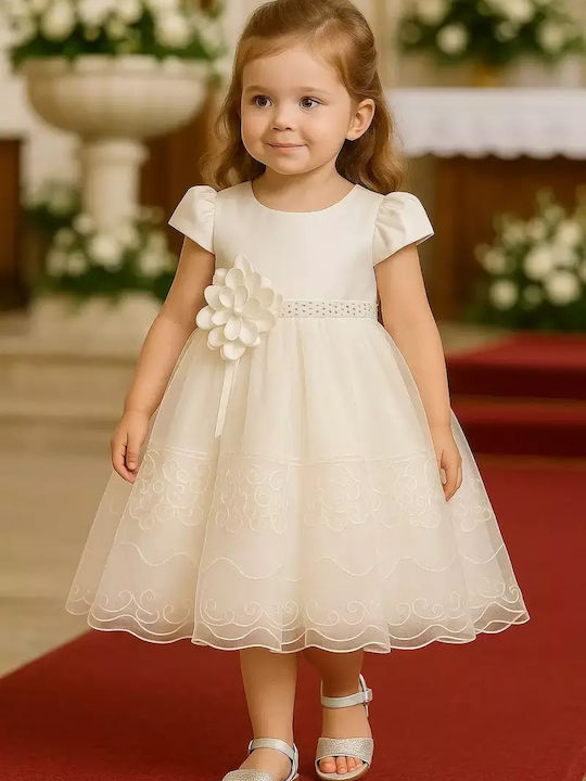 Kinderkleid Kurzärmelig Tüll Set aus 2 mit Zubehör Weiß