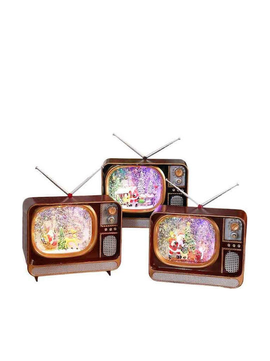 Фенер Коледна Изпълнена със Светлина Декоративна TV с Свети Коледни Деди На Батерия 21x24см