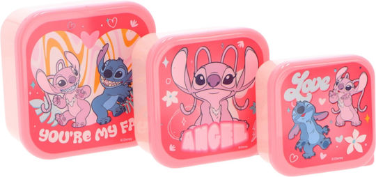 Disney Stitch Stitch Πλαστικό Παιδικό Σετ Φαγητού 0.8lt Ροζ