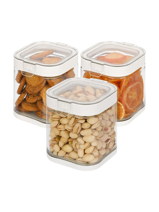 Belle Vous Set 3 Bucăți Vaze Pentru Paste / Cereale / Zahăr / Cafea / Ceai Cu Capac Sticlă Transparentă 900ml 3 Bucăți