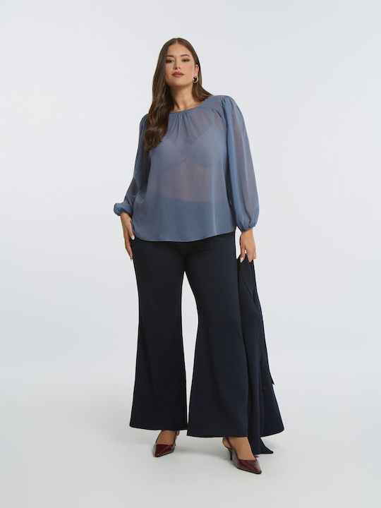 Bluza Damă Drapată Cu Buline Albastru