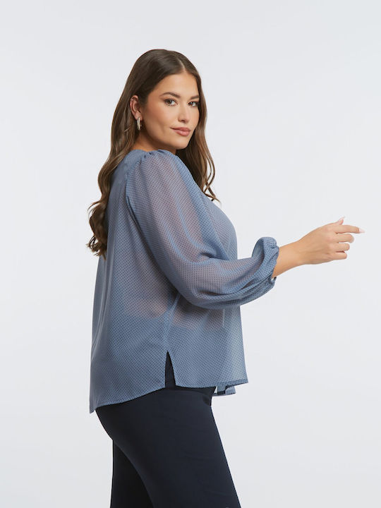 Bluza Damă Drapată Cu Buline Albastru
