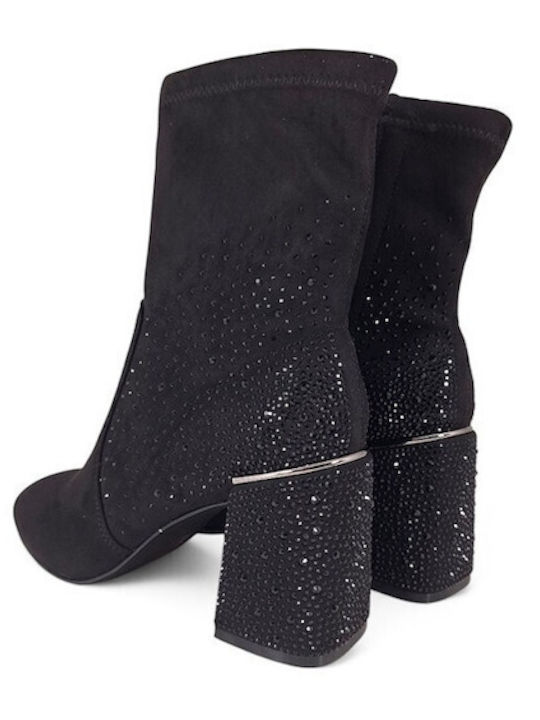 Suede Women's Ankle Boots with High Heel Black