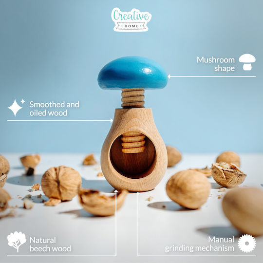 Creative Home Hölzener Nussknacker Pilzform 10 X 7 Cm Blaues Hut Natürliche Buche Holz Schraubenmechanismus Robuste Praktisch