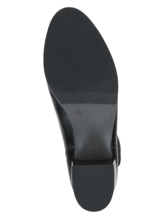 Leather Medium Heel Women's Boots Black