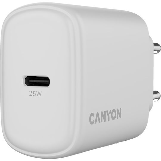 Canyon Φορτιστής με Ενσωματωμένο Καλώδιο με Θύρα USB-C 25W Power Delivery Λευκός (OnCharge 250)