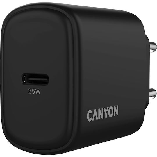 Canyon Φορτιστής Χωρίς Καλώδιο με Θύρα USB-C 25W Power Delivery Μαύρος (CNE-CHA250-11)