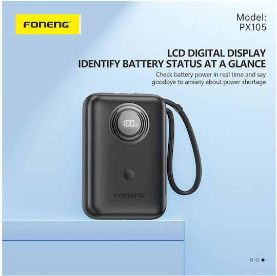 Foneng PX105 Mini Power Bank 10000mAh 22.5W with USB-A Port Blue