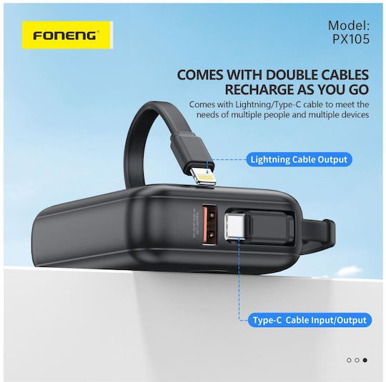 Foneng PX105 Mini Power Bank 10000mAh 22.5W with USB-A Port Blue