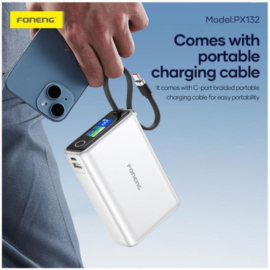Foneng PX132 Power Bank 20000mAh 65W with USB-A Port and USB-C Port Silver