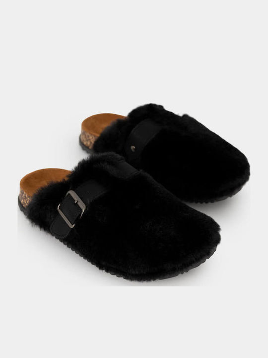 Winter Women's Slippers with Fur Black