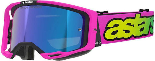 Motocross Goggles Alpinestars Vision 8 Vista Pink Yellow Mirror-Blue