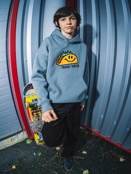 Fleece Παιδικό Φούτερ με Κουκούλα και Τσέπες Blue Wash Voltaco