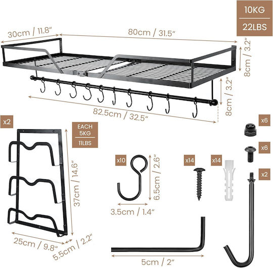 Belle Vous Wall Metal Shelf 80x30x8cm Black