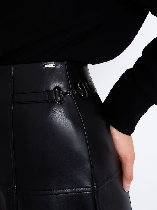 Leder Midi Rock Schwarz