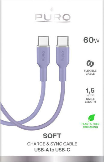 Puro Icon USB 2.0 Cable USB-C male - USB-C 60W Μωβ 1.5m