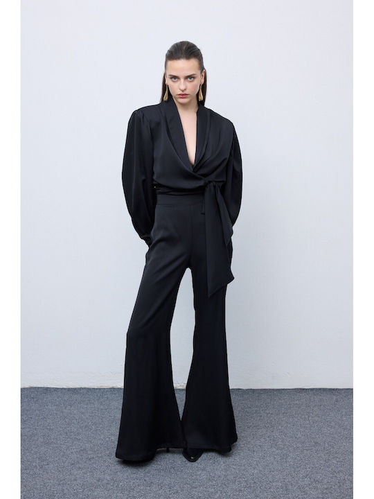 Women's Satin Long Sleeve Shirt Black