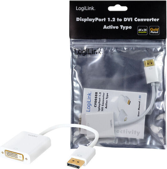 LogiLink DisplayPort Male to DVI-I Female Converter White 1 Piece