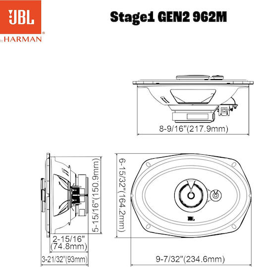 JBL Car Speaker Stage1 962M 6x9" with 70W RMS (Woofer)