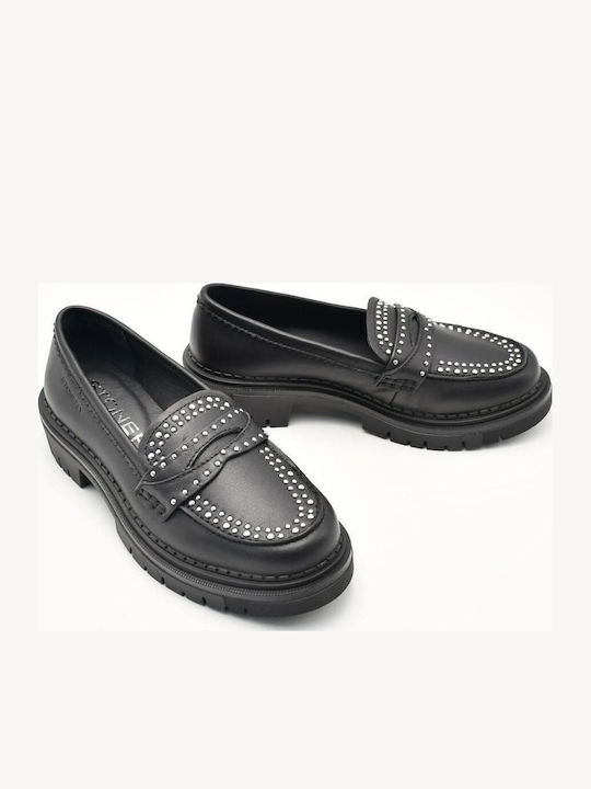 Leather Women's Loafers in Black Color