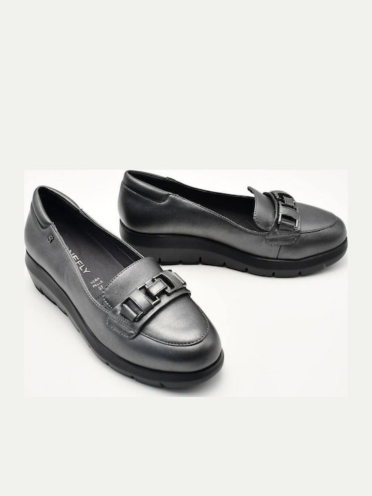 Leather Women's Loafers in Gray Color