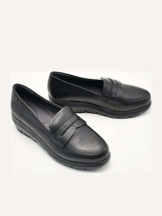Leather Women's Loafers in Black Color