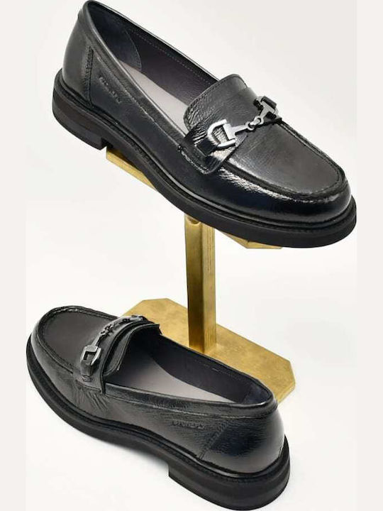 Leather Women's Loafers in Black Color